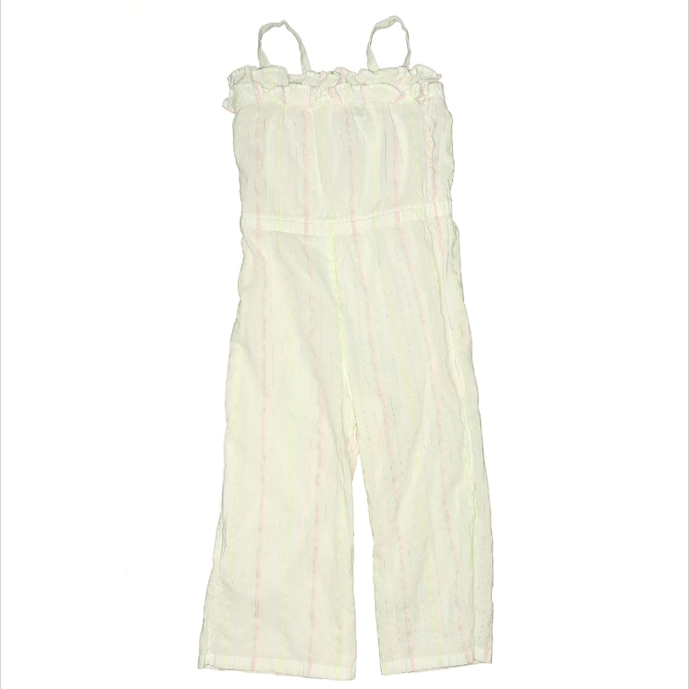 Janie and Jack Romper White with Neon Pinstripes Ruffle Detail Beach Summer
